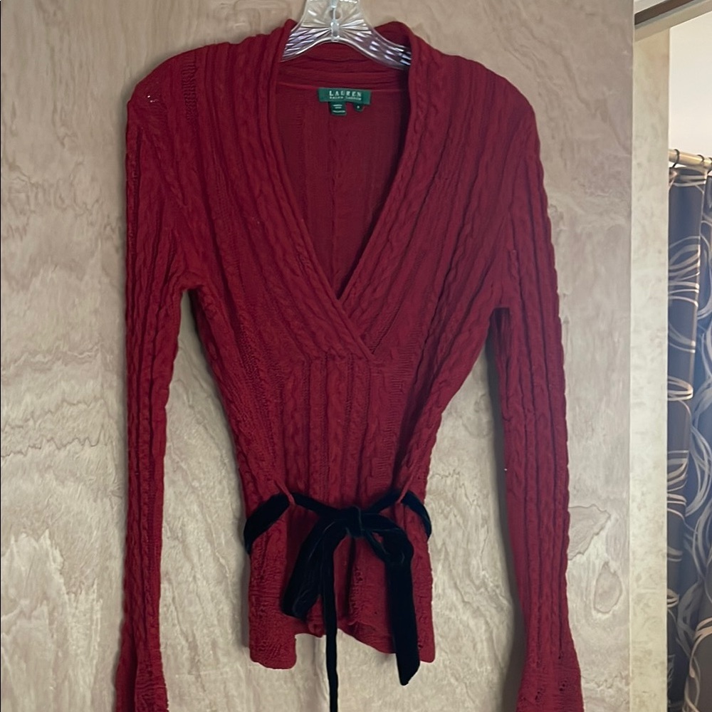 Red Cable Knit Sweater with Belt